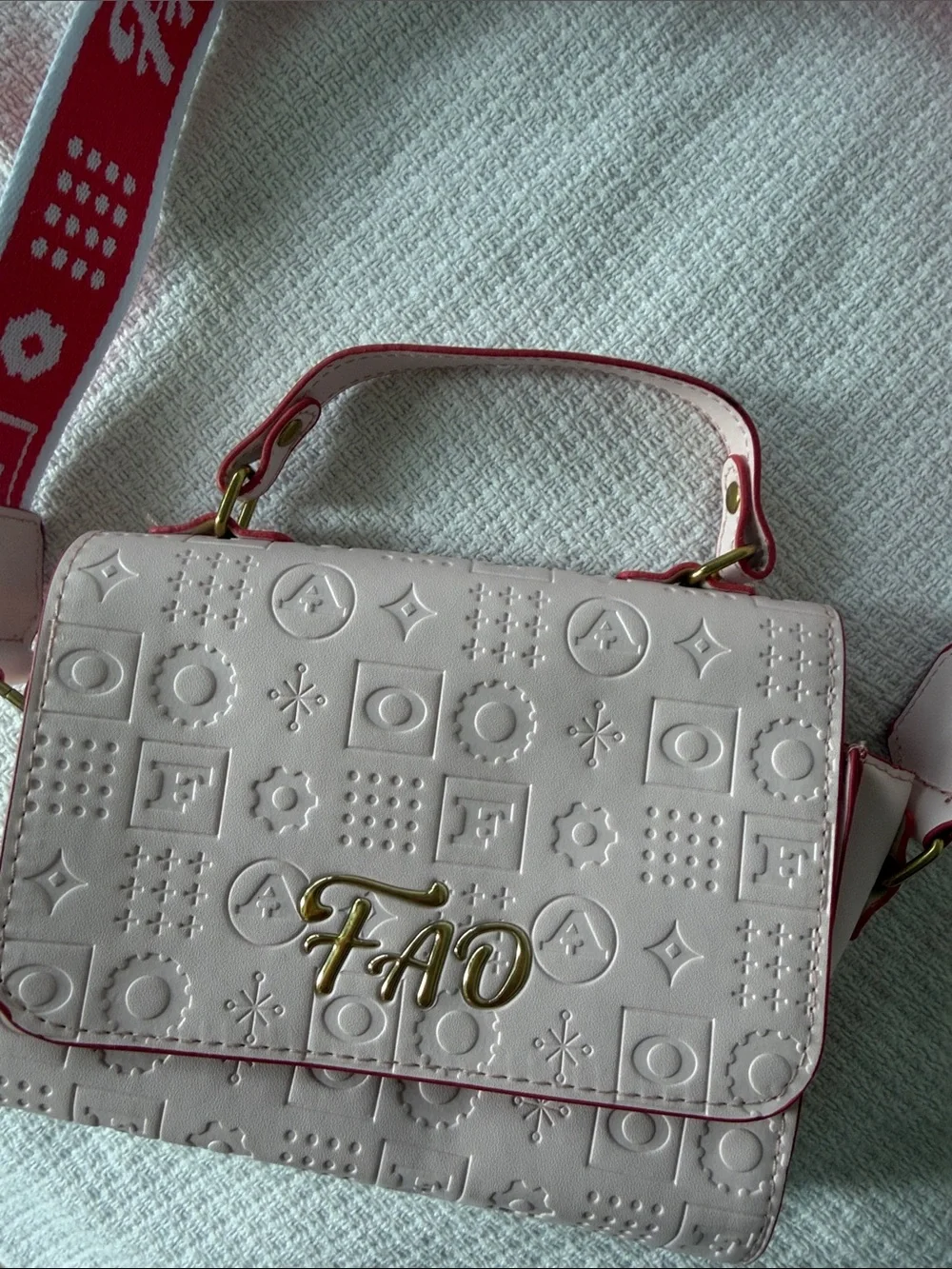 FA Light Pink Embossed Top-Handle Satchel with Gold Logo